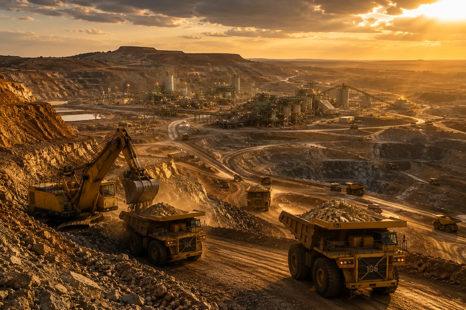 Large gold mining operation in warm evening light